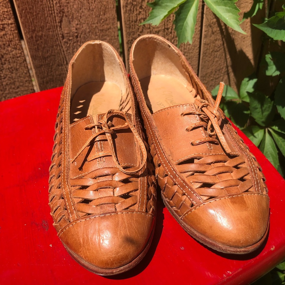 Vintage Huarache Lace Up Ladies 7 1/2 Shoes Brown - Picture 3 of 9